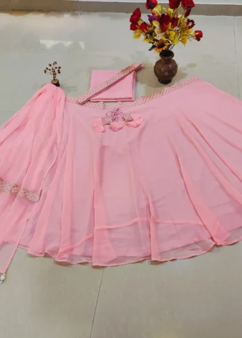 Pastel Pink Faux Georgette Bridesmaid Lehenga real product