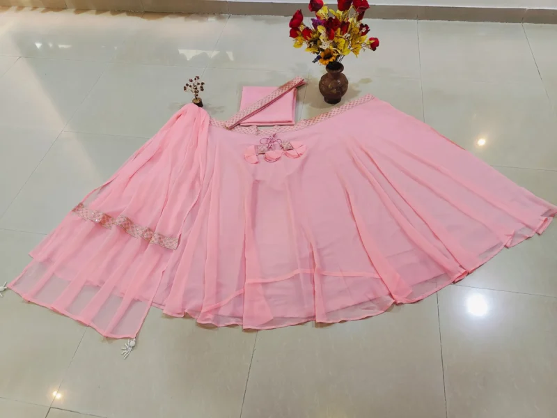 Pastel Pink Faux Georgette Bridesmaid Lehenga real product