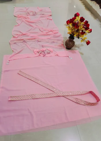 Pastel Pink Faux Georgette Bridesmaid Lehenga open dupatta