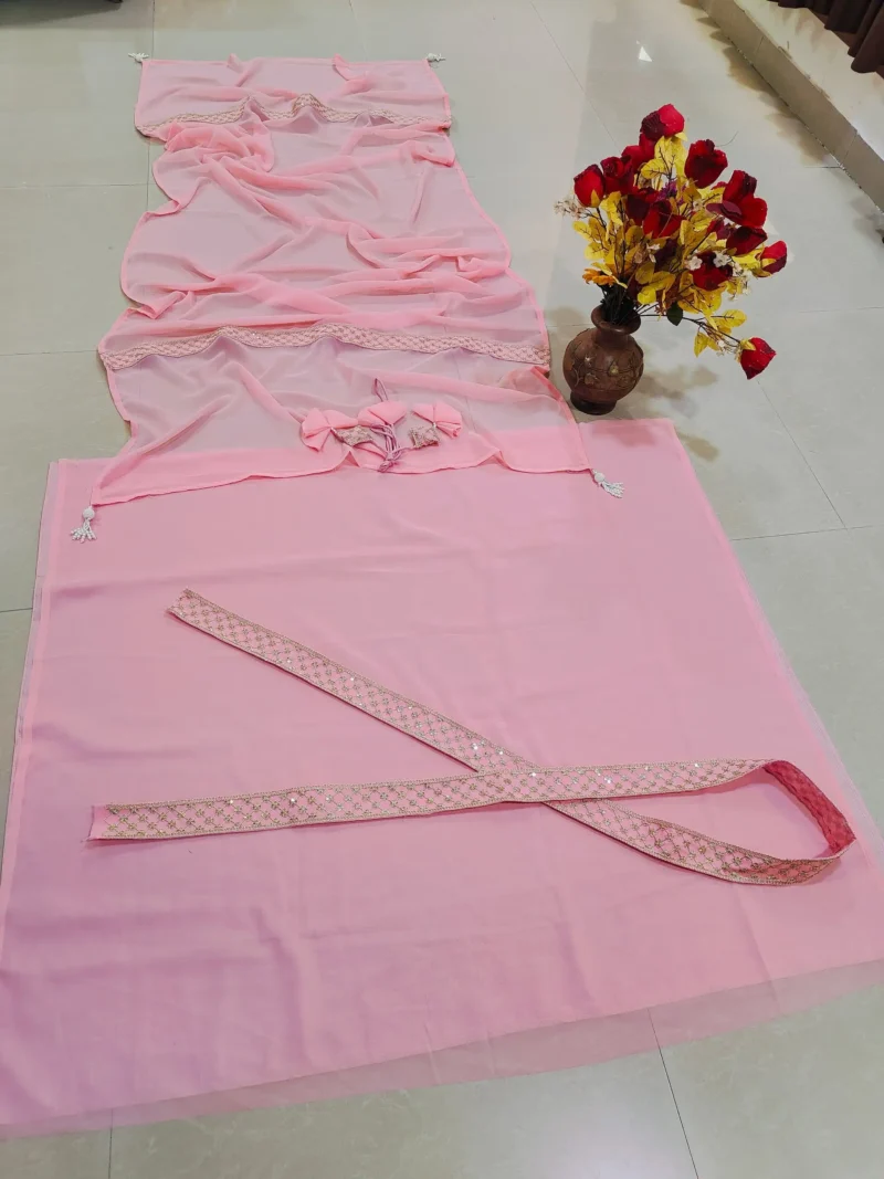 Pastel Pink Faux Georgette Bridesmaid Lehenga open dupatta