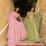 Pastel Pink & Green Faux Georgette Bridesmaid Lehenga
