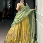 Pastel Yellow Moss Silk Lehenga front look