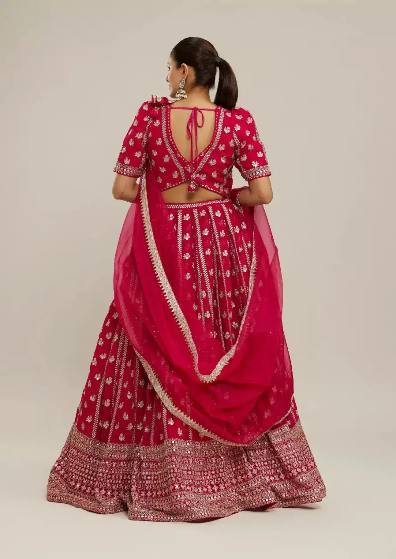 Pink Colour Bridal Georgette Lehenga back side look