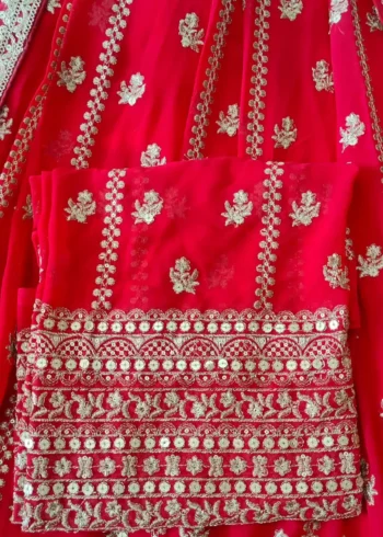 Pink Colour Bridal Georgette Lehenga close work details