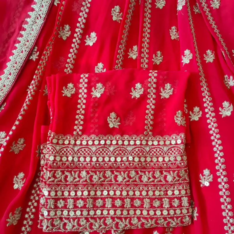 Pink Colour Bridal Georgette Lehenga close work details
