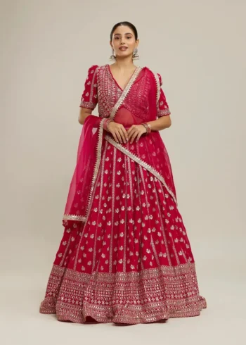 Pink Colour Bridal Georgette Lehenga front look