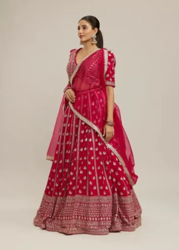 Pink Colour Bridal Georgette Lehenga side look