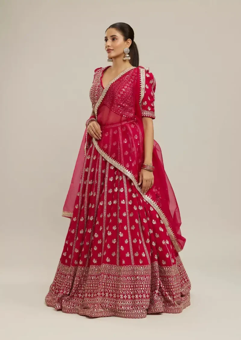 Pink Colour Bridal Georgette Lehenga side look