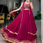 Rani Pink Navratri Lehenga with Gamthi Work Blouse and Mirror Long Koti flair