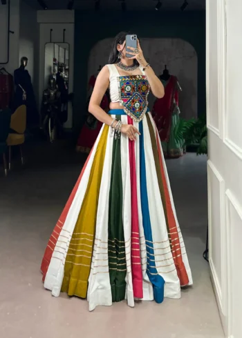 Multi Colour Pure Rayon Co-ord Navratri Lehenga side