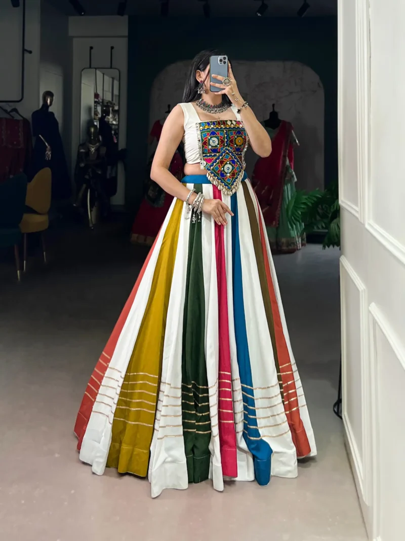 Multi Colour Pure Rayon Co-ord Navratri Lehenga side