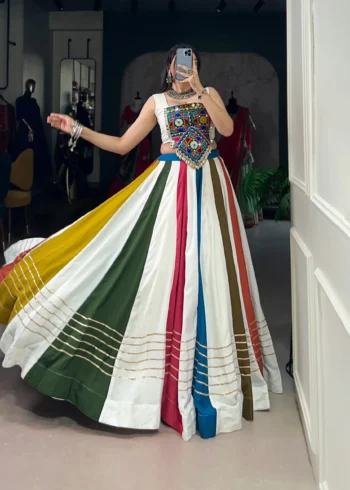 Multi Colour Pure Rayon Co-ord Navratri Lehenga full flare