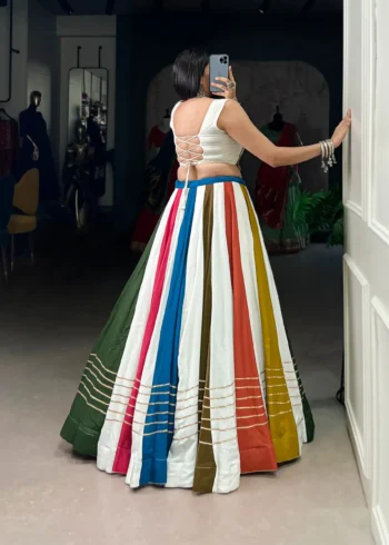 Multi Colour Pure Rayon Co-ord Navratri Lehenga back side look