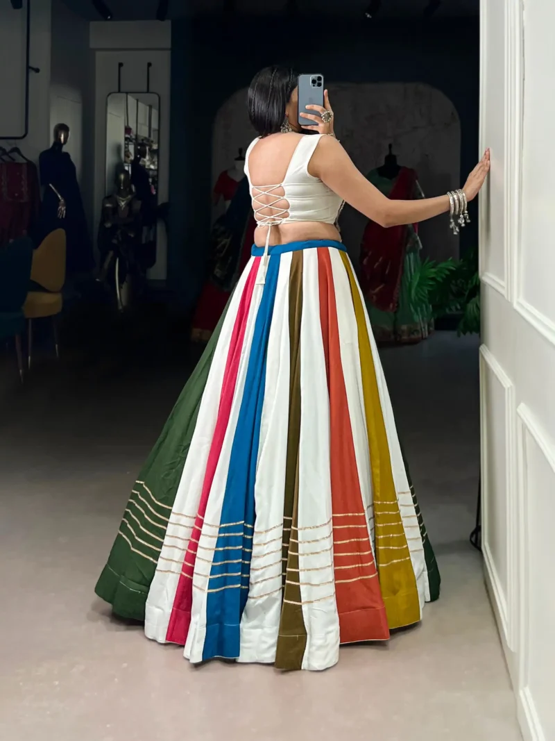 Multi Colour Pure Rayon Co-ord Navratri Lehenga back side look