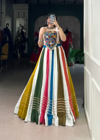 Multi Colour Pure Rayon Co-ord Navratri Lehenga front