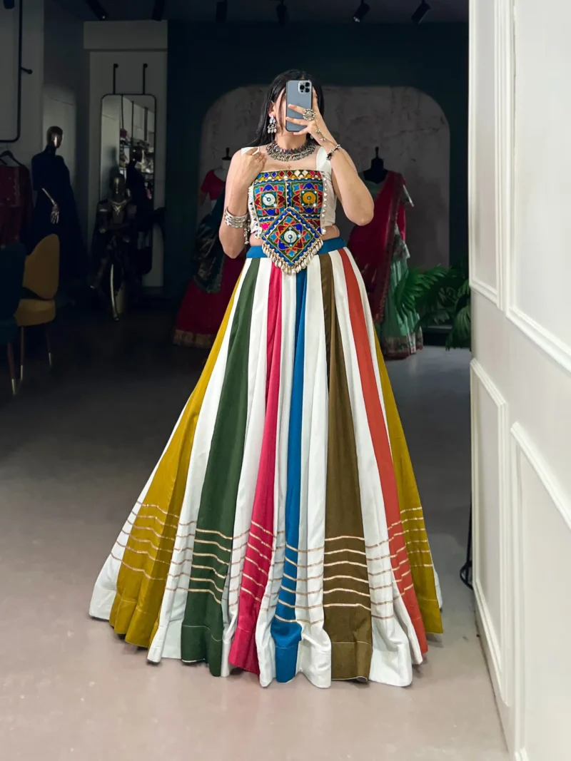 Multi Colour Pure Rayon Co-ord Navratri Lehenga front