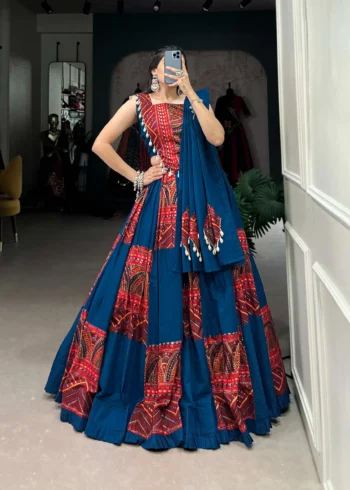 Pure Rayon Navratri Lehenga with Foil Print front design