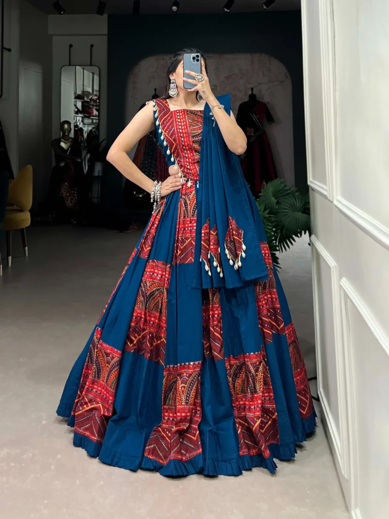 Pure Rayon Navratri Lehenga with Foil Print front design