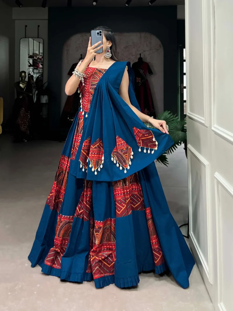 Pure Rayon Navratri Lehenga with Foil Print side