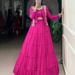Pink Colour Pure Rayon Navratri Lehenga with Mirror Jacket front look
