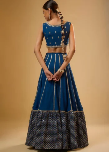 Royal Blue Georgette Bridesmaid Lehenga back side look