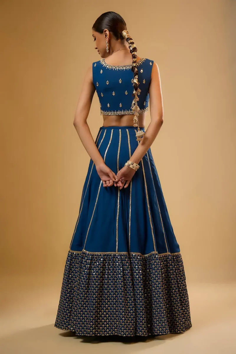 Royal Blue Georgette Bridesmaid Lehenga back side look