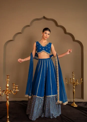 Royal Blue Georgette Bridesmaid Lehenga full front