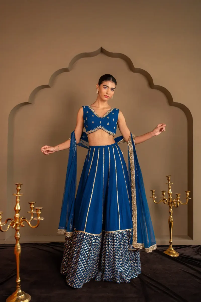 Royal Blue Georgette Bridesmaid Lehenga full front