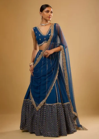 Royal Blue Georgette Bridesmaid Lehenga front look