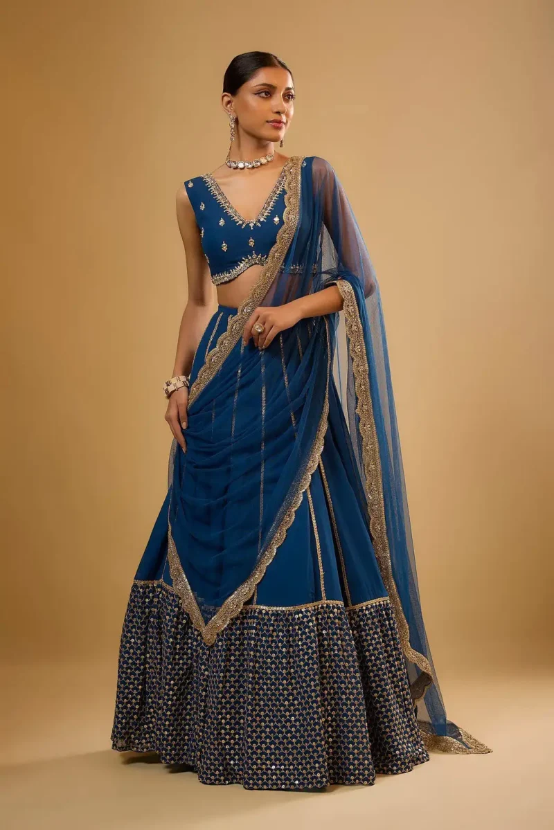 Royal Blue Georgette Bridesmaid Lehenga front look