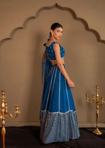 Royal Blue Georgette Bridesmaid Lehenga side back look