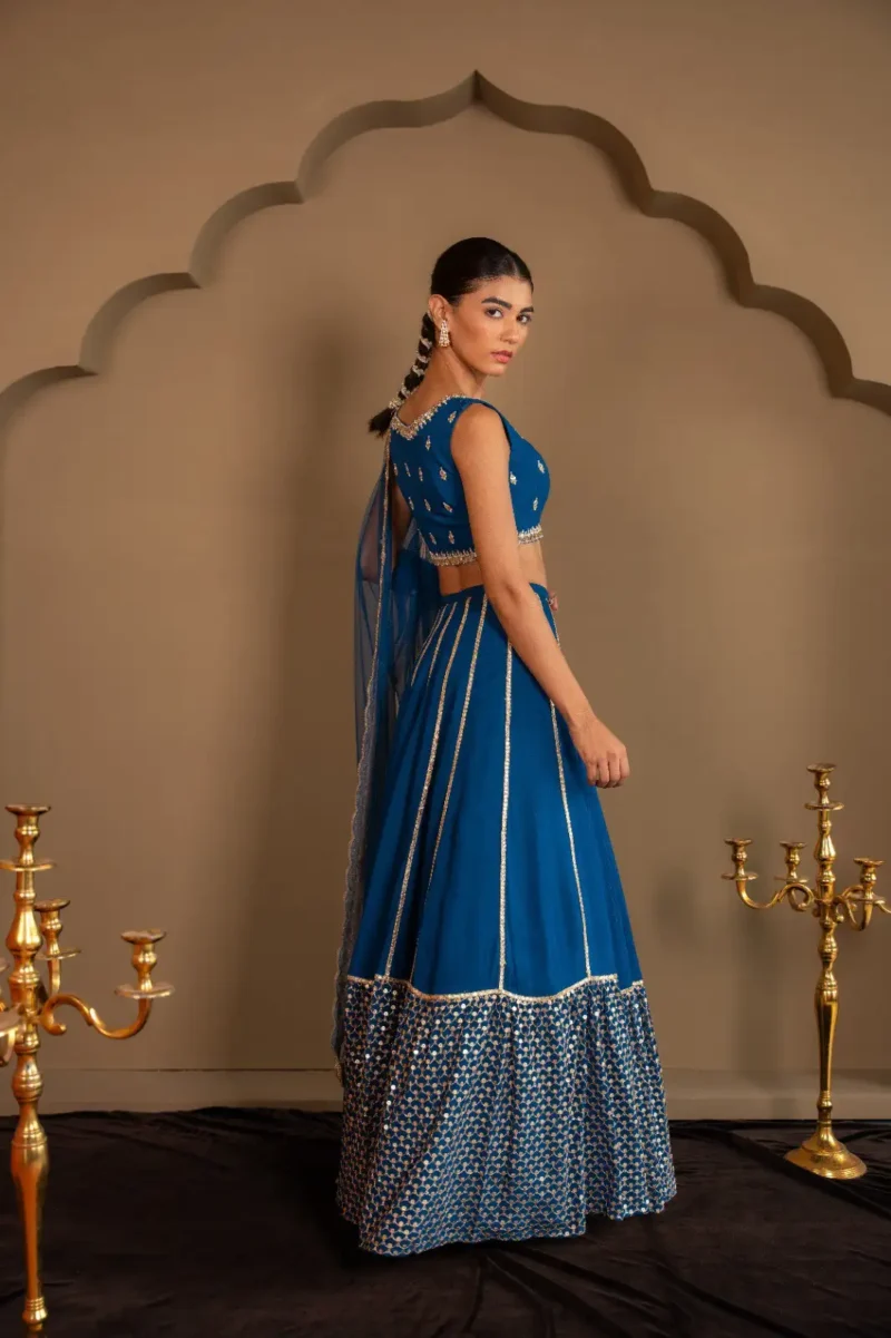 Royal Blue Georgette Bridesmaid Lehenga side back look
