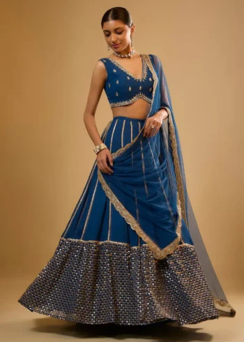 Royal Blue Georgette Bridesmaid Lehenga full front look
