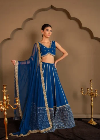 Royal Blue Georgette Bridesmaid Lehenga front