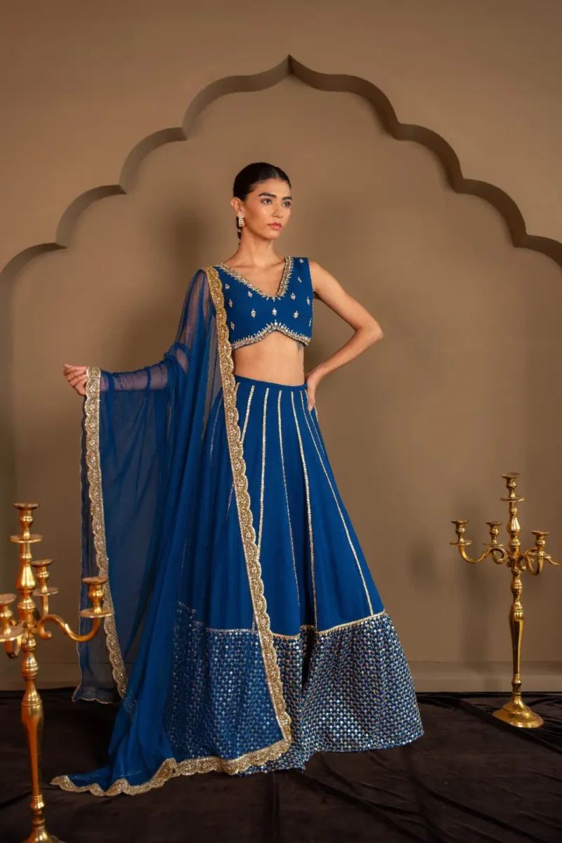 Royal Blue Georgette Bridesmaid Lehenga front