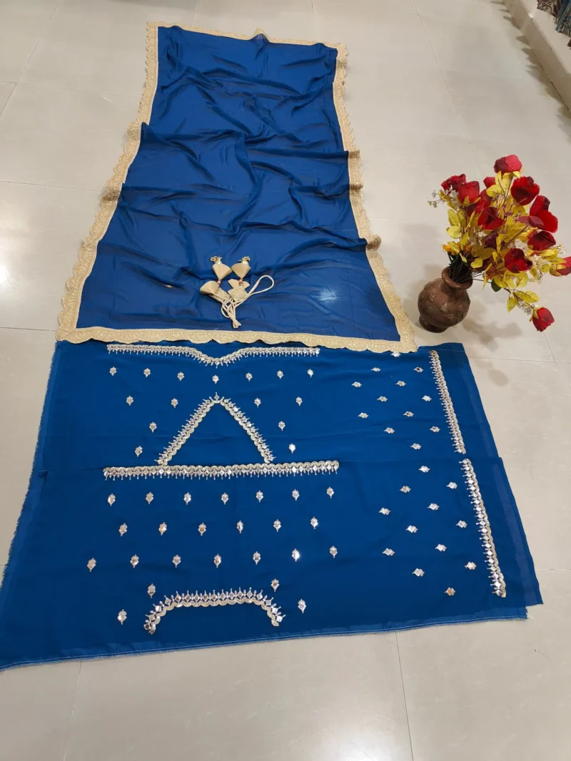Royal Blue Georgette Bridesmaid Lehenga blouse work details