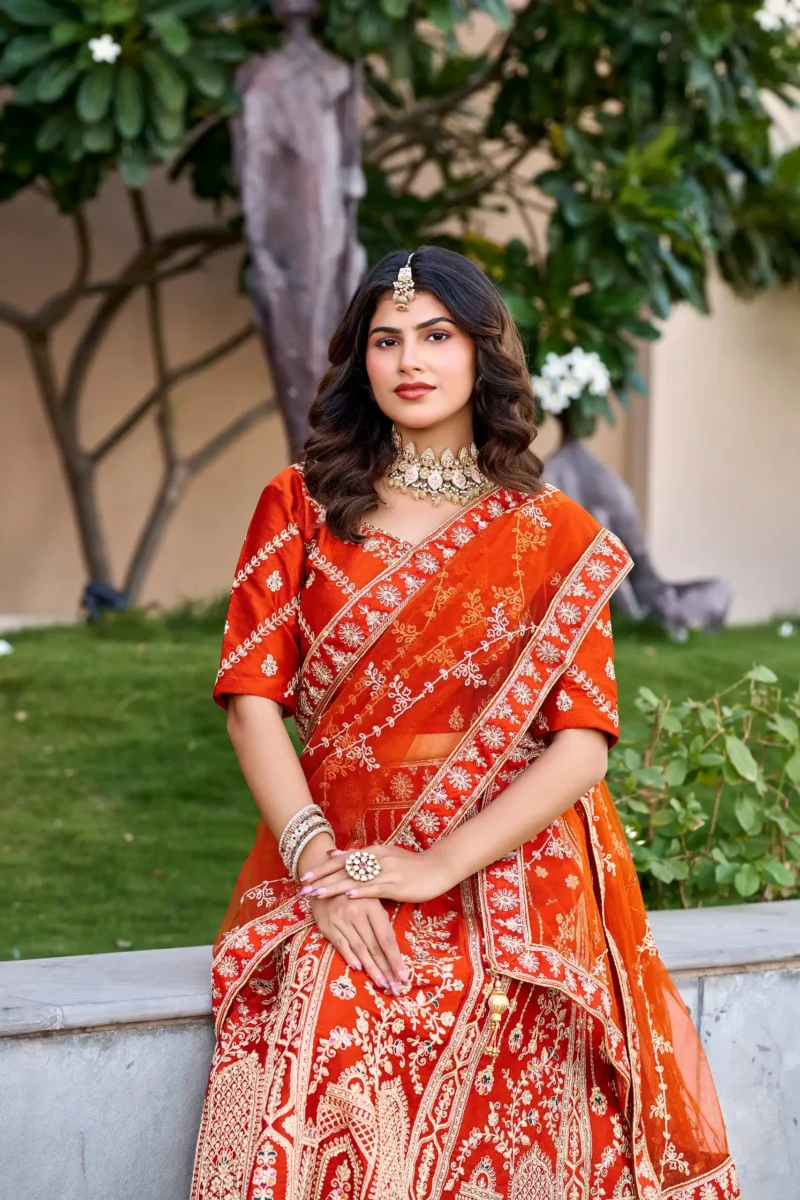 rusk silk bridal lehenga choli close