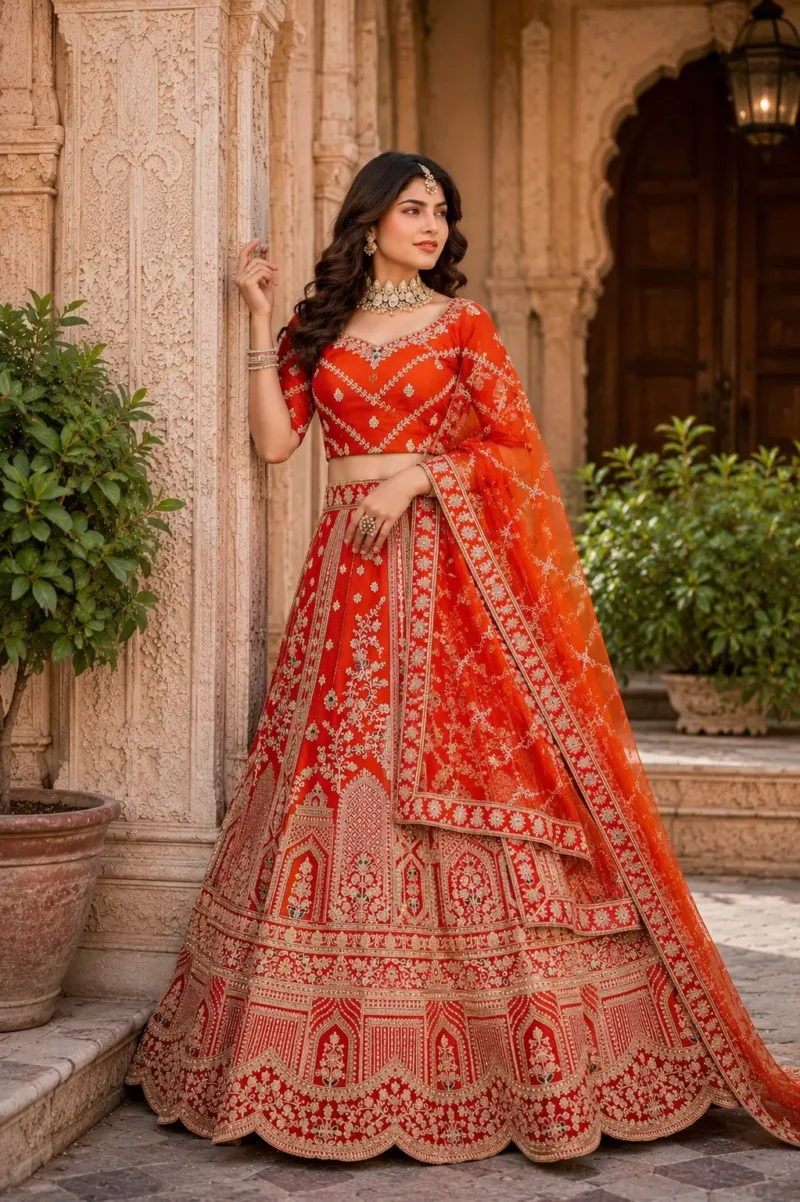 rusk silk bridal lehenga choli side