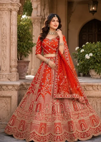 rusk silk bridal lehenga choli flair