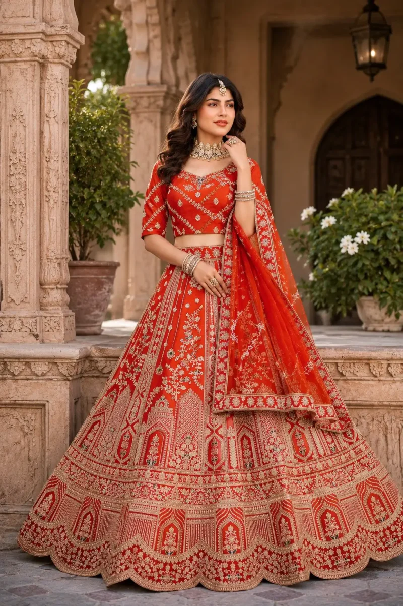 rusk silk bridal lehenga choli flair
