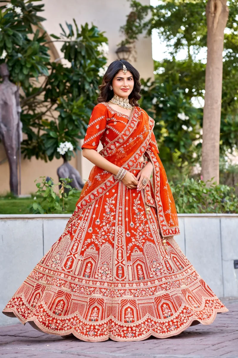 rusk silk bridal lehenga choli front look
