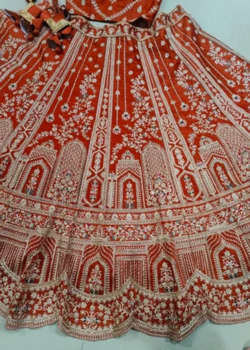 rusk silk bridal lehenga choli close work details
