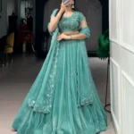 Sea Green Colour Gold Coin Bridesmaid Lehenga front design