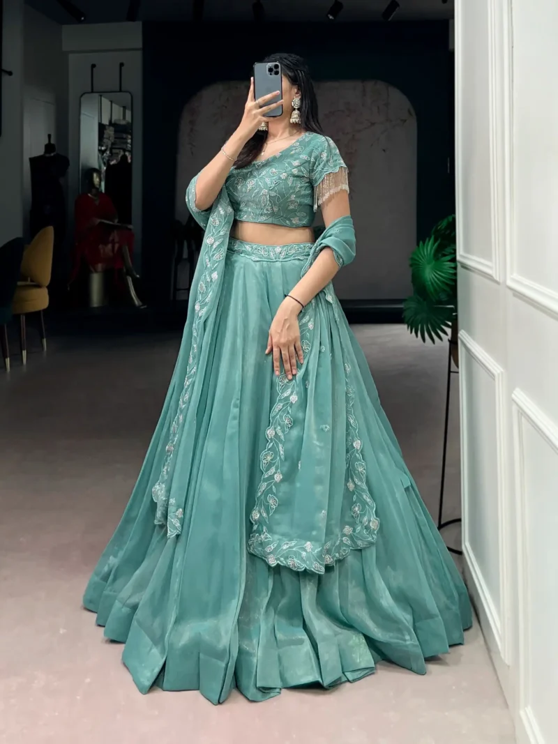 Sea Green Colour Gold Coin Bridesmaid Lehenga side look