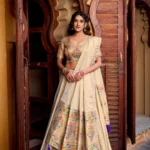 Off White colour Shimmer Paithani Half Saree Lehenga front