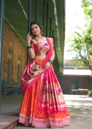 Weaving Zari Work Jacquard Silk Paithani Half Saree Lehenga - Image 2