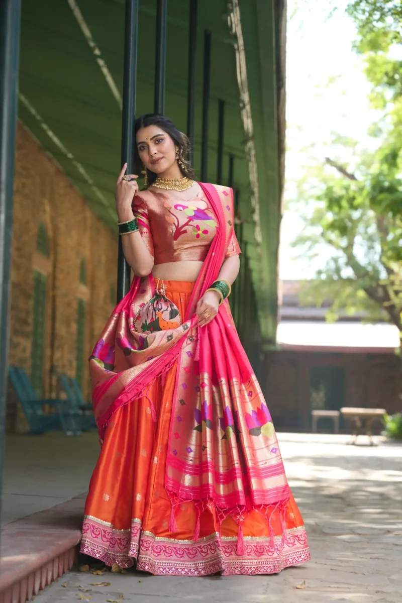 Weaving Zari Work Jacquard Silk Paithani Half Saree Lehenga - Image 2