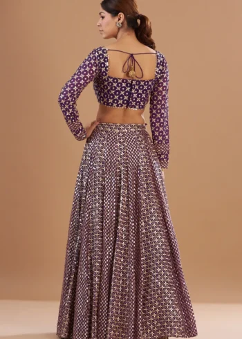 Wine Colour Georgette Bridesmaid Lehenga back side look