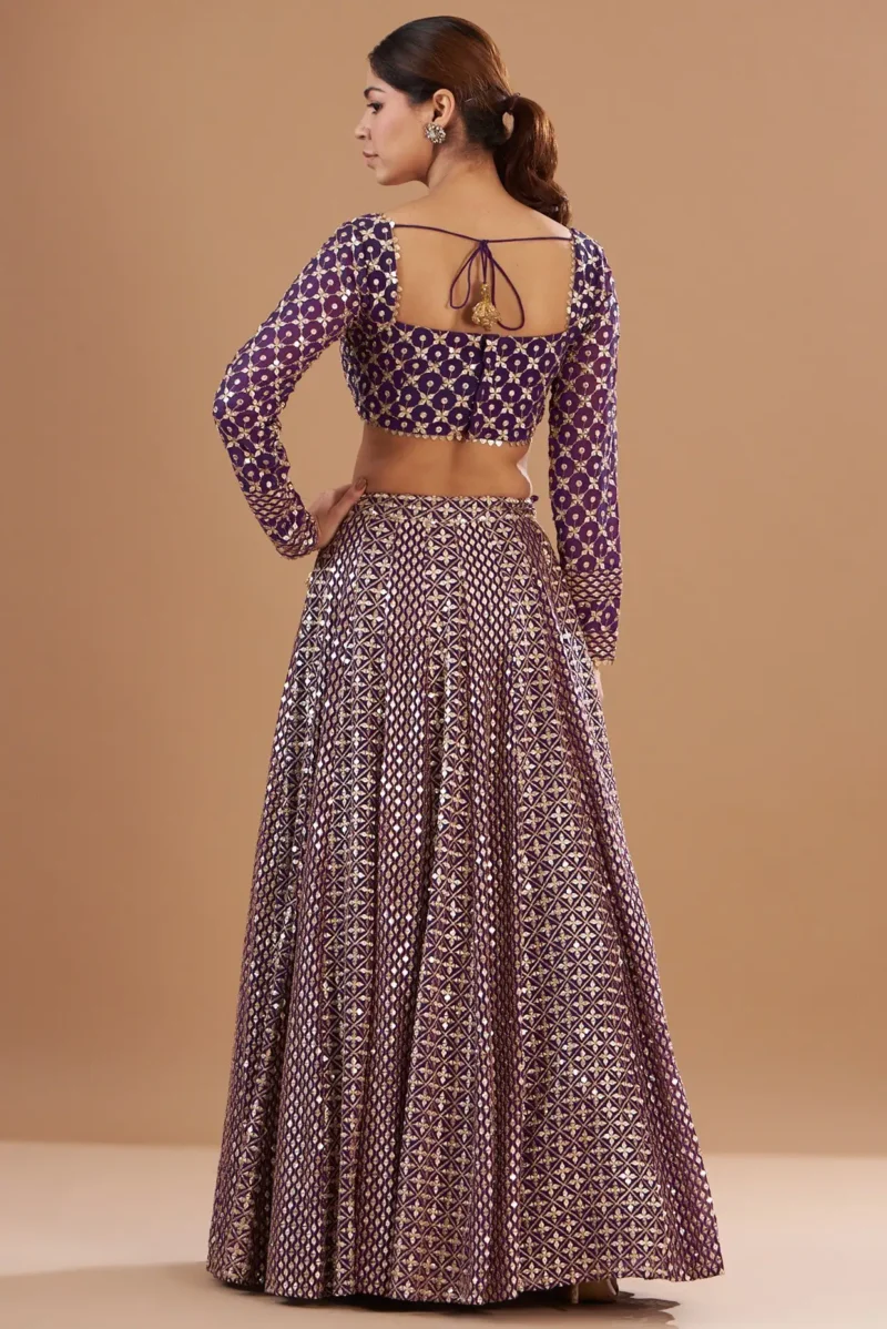 Wine Colour Georgette Bridesmaid Lehenga back side look