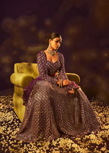 Wine Colour Georgette Bridesmaid Lehenga